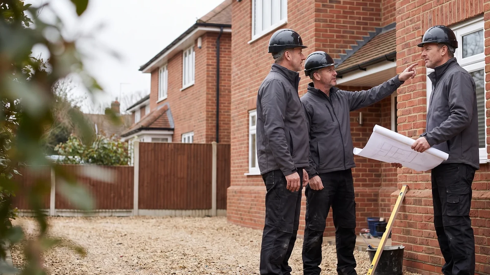 Pro Rend & Co rendering team working on a UK home