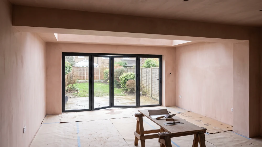 Open-plan extension plastering, Chigwell, Essex